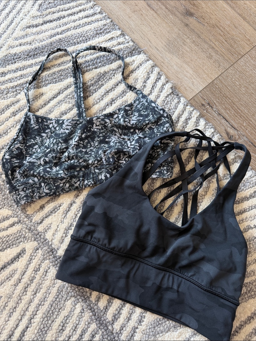 TWO Lululemon Sports Bra - BLACK camo and floral prints